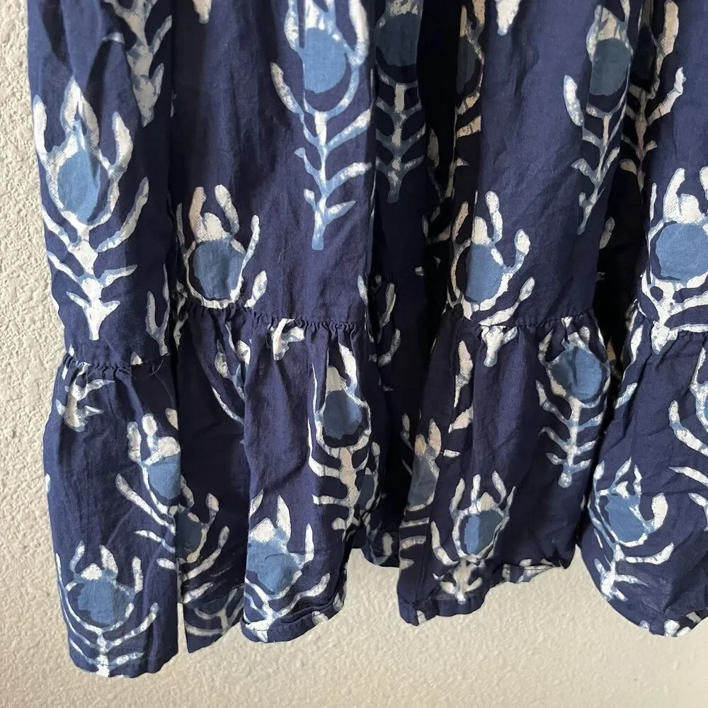 Dress Addict Women's Mini Dress Size Med Blue Batik Tiered Boho Puff Sleeve Chic - Picture 8 of 16